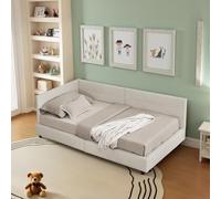 FAYICIC Cama individual de 90 x 200 cm, diseño de terciopelo agradable a la piel, cuna con respaldo alto, (sin colchón) (beis, 90 x 200 cm)