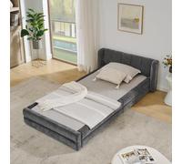 FAYICIC Cama individual de 90 x 200 cm, tejido de chenilla respetuoso con la piel, respaldo cómodo, también adecuado como cuna (sin colchón) (gris oscuro, 90 x 200 cm)