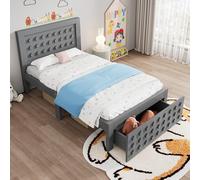 FAYICIC Cama individual de madera de 90 x 200 cm, cama infantil con diseño creativo de bloques, estructura de madera maciza con somier, con cajones y espacio de almacenamiento debajo de la cama, sin