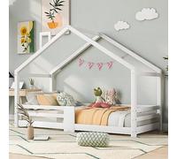 FAYICIC Cama infantil con chimenea, protección contra caídas, somier de láminas de madera de pino, 90 x 200 cm, sin colchón (blanco)