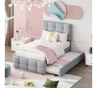 FAYICIC Cama tapizada 90 x 200 cm, cama nido extraíble, cabecero ajustable, acolchado de lino agradable al tacto, cama individual (gris)