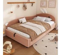 FAYICIC Cama tapizada, cama individual, cama infantil, linda cabecera de conejo, cama hidráulica con espacio de almacenamiento, valla elevada suave, terciopelo, rosa y blanco, 90 x 200 cm (panel