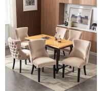 FAYICIC Juego de 6 sillas de comedor de terciopelo beige con acolchado de botones, estructura de madera maciza, color beige