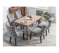 FAYICIC Juego de 6 sillas de comedor de terciopelo beige con acolchado de botones, estructura de madera maciza, color gris