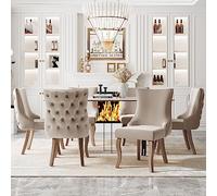 FAYICIC Juego de 6 sillas de comedor de terciopelo beige con acolchado de botones, estructura de madera maciza, color beige-1