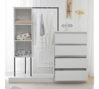 FAYICIC Juego de armario con cajones, color blanco, barra para colgar ropa, tamaño: B140/W40/H135 (blanco)