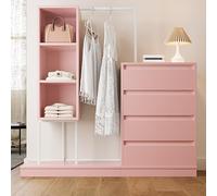 FAYICIC Juego de armarios con cajones, color blanco, barra para colgar ropa, tamaño: B140/W40/H135 (rosa)