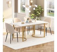 FAYICIC Juego de comedor, 140 x 80 cm, mesa de comedor con 4 sillas, silla de comedor de terciopelo con estampado de diamantes, patas de mesa ajustables, tablero de fibra de densidad media en color