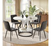 FAYICIC Juego de mesa de comedor (5 piezas), juego de mesa de comedor con 4 sillas, mesa de cocina redonda de 80 cm de diámetro, patas de metal negro, tablero de fibra de densidad media, sillas de
