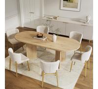 FAYICIC Juego de mesa de comedor (incluye mesa de comedor y 6 sillas), mesa de comedor extensible de 120/160 x 80 cm, con esquinas redondeadas y tablero grueso, sillas de terciopelo, color beige +