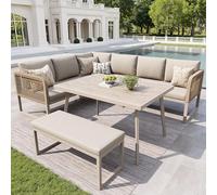 FAYICIC Juego de muebles de jardín con cojines de asiento y respaldo de alta calidad, sillón de jardín para 6 - 8 personas, juego de tapicería de ratán sintético trenzado a mano, resistente a la