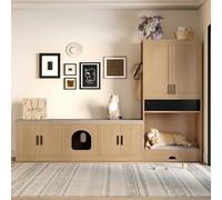 FAYICIC Juego de muebles para mascotas 2 en 1 - Banco multifuncional y cajonera alta - Viene con cama para perros, cueva para gatos, árbol rascador, comedero y espacio de almacenamiento