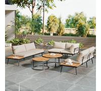 FAYICIC Juego de sillas de jardín para 5-6 personas, muebles de jardín, estructura de hierro galvanizado, juego de comedor de 6 piezas, (sofá de 2 x 2, 2 sillones individuales, 2 mesas)