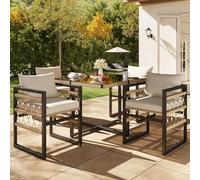 FAYICIC Juego de sofá de jardín trenzado a mano para 4 personas/Hecho de hierro resistente con 4 cojines beige/Incluye 1 mesa de cristal de seguridad y 4 sillones/muebles de patio resistentes a la