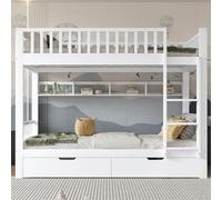 FAYICIC Litera, cama infantil, con escalera de 3 niveles, escalera de montaje a izquierda o derecha, con barrera, estantes y cajones de MDF, color blanco, 90 x 200 cm