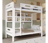 FAYICIC Litera, cama infantil con rejilla anticaídas, estantería abierta, escalera de cinco niveles, amplio espacio de almacenamiento, madera de pino y MDF, color blanco, 90 x 200 cm