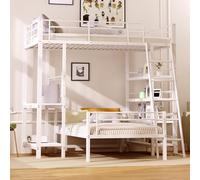 FAYICIC Litera con marco de metal, 90 x 200 cm, cama multifunción con varios estantes, color blanco
