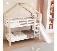 FAYICIC Litera con tobogán y escalera angular de tres niveles, con protección contra caídas, cuna, color blanco y natural, 90 x 200 cm
