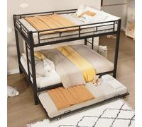 FAYICIC Litera de 140 x 200 cm, con marco de hierro, cama infantil, equipada con cama nido, barandilla alta, sin colchón (negro)