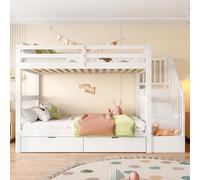 FAYICIC Litera de 90 x 200 cm, con dos cajones, barandilla alta, certificado EN747-1, color blanco