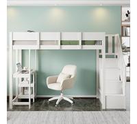 FAYICIC Litera multifuncional con espacio de almacenamiento, 90 x 200 cm, estructura de madera de pino maciza con somier, cama para niños y jóvenes (blanco)