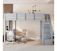 FAYICIC Litera multifuncional con espacio de almacenamiento, 90 x 200 cm, estructura de madera de pino maciza con somier, cama para niños y adolescentes (gris)
