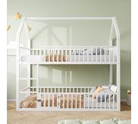 FAYICIC Litera para niños, 90 x 200 cm, cama doble de metal, cama familiar infantil, litera con escalera, diseño loft, cama inferior con puerta pequeña para abrir y cerrar (blanco, 90 x 200 cm)