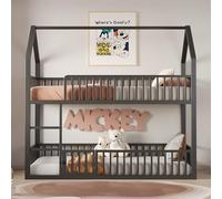 FAYICIC Litera para niños, 90 x 200 cm, cama doble de metal, cama familiar infantil, litera con escalera, diseño loft, cama inferior con puerta pequeña para abrir y cerrar (negro, 90 x 200 cm)