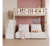 FAYICIC Litera para niños, 90 x 200 cm, con escalera, cama alta de madera maciza con barandillas de seguridad, decoración de estrellas y luna (color madera)