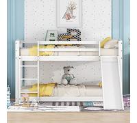 FAYICIC Litera para niños y adolescentes, cuna con tobogán, marco de madera maciza, fácil montaje, 90 x 200 cm (blanco)