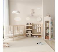 FAYICIC Muebles combinados para niños: cama de madera multifuncional para bebé + armario + estantería giratoria, juego de muebles juveniles, combinación de muebles multifuncionales, colores naturales