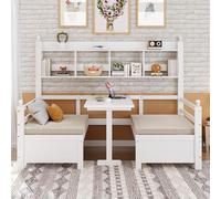 FAYICIC Sofá cama multifuncional de madera maciza de 200 x 90 cm, cama y escritorio 2 en 1, convertible, con estantería para almacenamiento, con cómodos cojines (blanco)