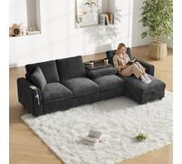 FAYICIC Sofá de tela de chenilla, mesa de centro plegable con dos portavasos, 1 USB y 1 tipo C. La parte en forma de L se puede colocar a la izquierda o a la derecha. (gris)