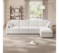 FAYICIC Sofá de terciopelo con espacio de almacenamiento en la esquina, 281 × 86 × 71 cm, espacio de almacenamiento en forma de L en la esquina ajustable a izquierda y derecha, reposabrazos laterales