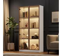 FAYICIC Vitrina de cristal con iluminación LED de 16 colores, vitrina de doble puerta con estantes móviles, 80 x 40 x 160 cm, armario alto para salón, vitrina de pie