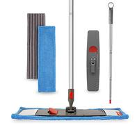 FAYINA Kit de fregona húmeda - Incluye fregona de microfibra lavable y recargable de primera calidad, fregona de microfibra lavable y recargable, marco plegable, mango telescópico de acero