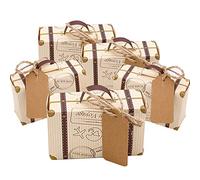 Faylapa Juego de 50 cajas de dulces con temática de viaje, bolsa de regalo de papel kraft vintage para fiestas temáticas de viajes, bodas, cumpleaños, despedidas de soltera