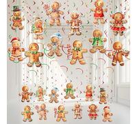Fayoo 54 piezas de remolinos colgantes de Navidad para colgar en el techo de pan de jengibre, adornos de Navidad, recortes rojos y blancos, decoración para fiestas de Navidad, vacaciones, invierno,
