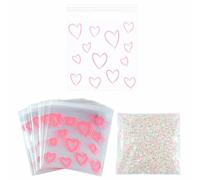 FAZHBARY 100 bolsas de celofán con forma de corazón rosa, bolsas de celofán autosellantes para dulces, galletas, suministros de panadería