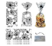 FAZHBARY 100 bolsas de celofán de Halloween con diseño de araña negra, bolsas de golosinas de Halloween, bolsas de regalo para suministros de envoltura de fiestas