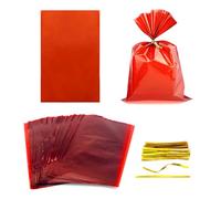FAZHBARY 100 bolsas de celofán rojo de 6 x 9 pulgadas, bolsas de celofán de colores, bolsas de celofán, bolsas de regalo para suministros de envoltura de galletas de caramelo