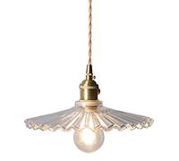 FAZRPIP Candelabro de Vidrio de latón japonés Mid Century Retro Vidrio Plisado Lámparas Colgantes Dormitorio Simple nórdico Lámpara Colgante de una Sola Cabeza Pasillo Balcón Bar Comedor Luz