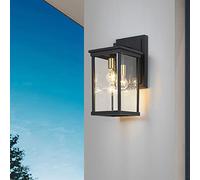 FAZRPIP Farol de Pared Exterior de Vidrio Cuadrado, iluminación Exterior, Accesorios de iluminación Exterior, Luces de Porche Negras y Apliques de Pared Exterior con Vidrio Transparente