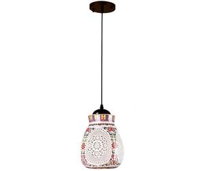 FAZRPIP Lámpara Colgante de cerámica Hueca Estilo Oriental Vintage, lámpara de araña de cerámica, lámpara Colgante de Porcelana China para Comedor, Isla de Cocina, iluminación de mesita de Noche
