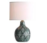 FAZRPIP Lámpara de Mesa de cerámica esmaltada Lámpara de Noche de Dormitorio rústico de Granja con decoración de Pantalla de Tambor de Tela para Sala de Estar, Dormitorio, casa, mesita de Noche