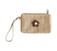 Fazvncv Cartera de pulsera, tarjetero con cremallera, tejido de pajilla, bolso pequeño para mujer, bolso de mano portátil, monedero, monedero, bolso tejido beige, Grassy Yellow and Br, Medium