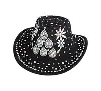 Fazvncv Sombreros de vaqueras decorados con diamantes de imitación de lujo, accesorio de disfraz para mercados en fiestas, eventos y uso diario. Sombrero de diamantes de imitación