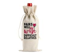 FBCCZEY Combina bien con familiares difíciles, bolsa de vino, regalos inspiradores para mujeres, hombres, ella, parientes, familia, divertido humor, sátira, regalo para la familia, bolsas de botellas