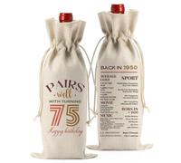 FBCCZEY Divertidos regalos de 75 cumpleaños para mujeres y hombres, bolsa de vino de feliz aniversario, suministros de fiesta de cumpleaños 75, decoraciones de bolsas de vino para hombres de 75 años,