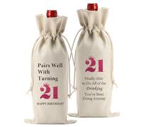 FBCCZEY Divertidos regalos de cumpleaños número 21 para ella, bolsa de vino para mujeres y hombres de 21 años, suministros de fiesta de feliz aniversario, decoraciones para hijo y amigos